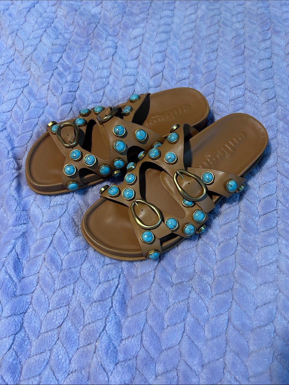 Brown and teal sandals